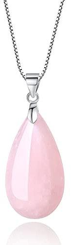 COAI Geschenkideen 925 Sterling Silber Kette mit Träne der Engel Wassertropfen Anhänger aus Rosenquarz für Freundin