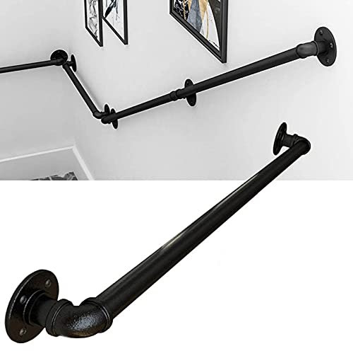 Corrimano per Scale Nero Interne Esterni Antiscivolo Corrimano in Ferro per Corridoio,Passaggio Sicurezza Ringhiera Passamano, Supporto a Parete,Per Anziani,Bambini (70CM)
