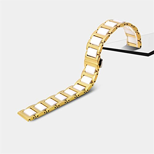 HNGM Uhrenarmband Keramisches Edelstahlband 20mm 22mm Armbandarmband (Band Color : Gold White, Band Width : 20mm)