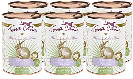 Terra Canis Kaninchen, Kürbis & Blaubeere - Sensitiv Nassfutter, 6x400g I Premium Hundefutter für verdauungssensible Hunde I Allergenfrei, getreidearm & leicht verdaulich