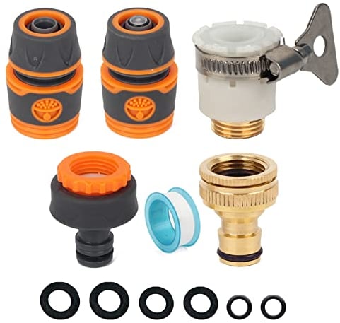 Garden Hose Connectors,Hose Pipe Fittings Set - 1 Threaded Tap Connector Adapter 3/4''&1/2'' 2 in 1, 1 Hose End Connector, 1 Hose Waterstop Connector, 1 Round Mixer Tap Connector, 1 Waterproof Tape
