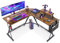 ODK Gaming Tisch, Gaming Schreibtisch Eckschreibtisch für Gamer, Schreibtisch L Form mit Monitorständer für Büro (Vintage Braun, 127 x 127 cm)