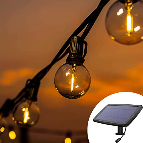 Lichterkette Außen Solar, 10M Outdoor Lichterkette Aussen Wetterfest mit 27+3 G40 Glühbirnen für Balkon Retro Aussen/Innen Warmweiß 2700K IP44 Wasserdicht für Garten Hochzeit Terrasse und Party.