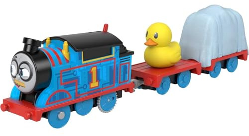 THOMAS & FRIENDS Thomas Zug - Thomas Agent Secret Motorisierte Lokomotive mit Batteriebetrieb und Güterwagen inklusive, Farben und Dekorationen der Serie, Kinderspielzeug, 3+ Jahre, HMK03