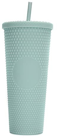 LUCHONG Gobelet à Eau de Grande capacité de 710 ML/24 OZ gobelet en Plastique réutilisable entièrement clouté Mat avec Paille à Couvercle Anti-Fuite à Large Ouverture