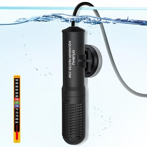 Orlushy Petit chauffage d'aquarium submersible de 25 W, température constante de 20 °C pour réservoirs d'eau douce et d'eau salée de 3 à 20 litres