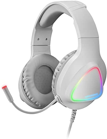 MARSGAMING Mh222, Cuffie Gaming Over Ear Rgb Con Microfono, Suono Hifi, Cancellazione Del Suono, Ultra Leggere, Ps4 Ps5 Xbox Switch Tablet Windows Mac, Bianco, Grande