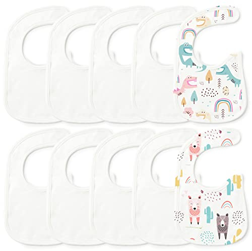 TirEurt 10 Stück Baby Lätzchen Bemalen aus Polyester mit Zauberaufkleber Weiße Bodys zum Bemalen Babyparty Wasserdicht DIY Bemalen Kinderlätzchen für Baby Kleinkinder (Malwerkzeuge Nicht Enthalten)