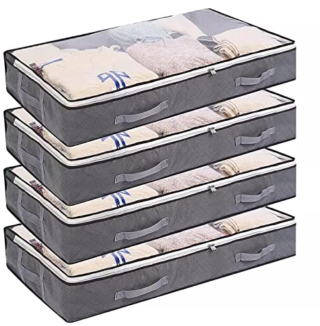 CASPERi Underbed Storage Bags, Breathable Clothes Storage Boxes with Zips and Reinforced Handles, Transparent Foldable Clothes Storage Bag for Bedding (4)