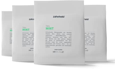 Zahnheld Zahnputztabs Mint, Tabs OHNE Fluorid (4 Tüten (500 Tabs))