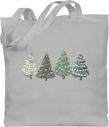 Shirtracer Baumwolltasche - Weihnachten Geschenke Christmas Bekleidung - Weihnachtsbäume - Unisize - Hellgrau - stofftaschen jutebeutel gross weihnachtlich weihnachtsmotiv weihnachtsbaum stoffbeutel