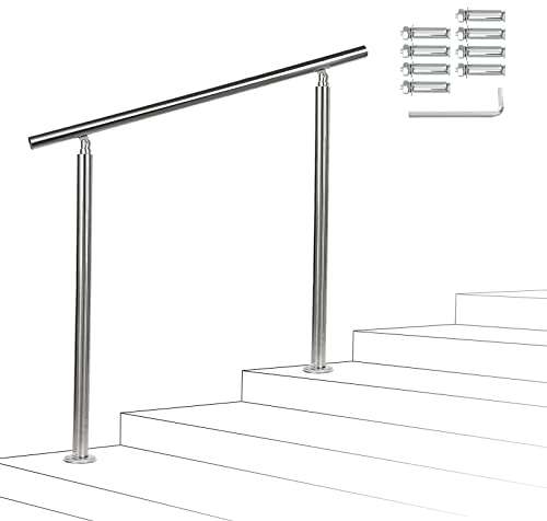 Yakimz Treppengeländer Edelstahl 120cm mit ohne Querstreben, Handlauf Winkelverstellbar, Geländer Außen & Innen für Treppen, Garten