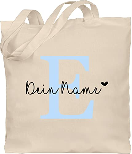 Baumwolltasche - Name anpassbar Buchstabe Herzchen I Geschenk Initialen - Unisize - Naturweiß - stoffbeutel kindergarten namens geschenke buchstaben e beutel einkaufstasche für erzieherinnen