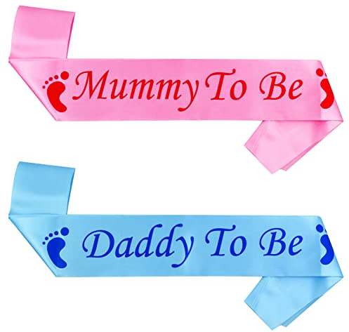 2PCS Mummy To Be Sash Pink Daddy To Be Sash Blue Mummy and Daddy To Be Sash Mum To Be Sash Baby Shower Sash Dad To Be Sash Party Decoration Supplies Baby Shower Sashes for Mum Family