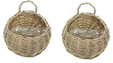 YARNOW 2pièces Panier Suspendu Rotin Tressé pour Fleurs Décoration Murale Élégante pour Maison Bureau Et Restaurant Accessoire Pratique pour Plantes Grimpantes Et Fleurs Intérieur