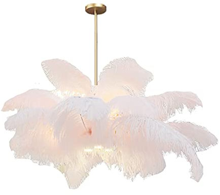 Moderne Simple Lustres Blanc Rose Plume Lustre Romantique De Luxe Pendentif Lumière Pour Chambre Fille Chambre Magasin De Vêtements Studio Photo Créatif Grand Plafonnier En Plume D'autruche-Blanc