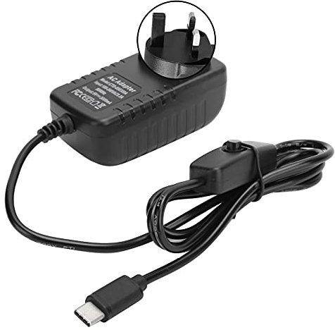 USB C Power Adapter for Raspberry Pi 4B, Power with On OFF Switch, 5V 3A DC Power Supply for Raspberry Pi PC TV Digital Camera Laptop (UK Plug)