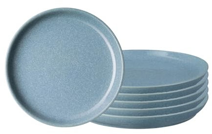 Denby - Elements Blue Coupe Salad Plates Set of 6 - Dishwasher Microwave Oven Safe - Scratch Chip Resistant Lunch, Appetizer, Dessert Plates - 8.25 Inch Ceramic Stoneware Dinnerware Plates Set