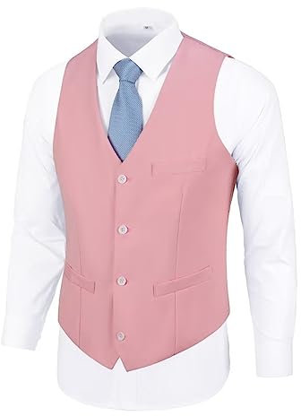 Gilet da uomo formale con scollo a V gilet da uomo nero blu navy gilet da smoking gilet da uomo, Rosa, Medium