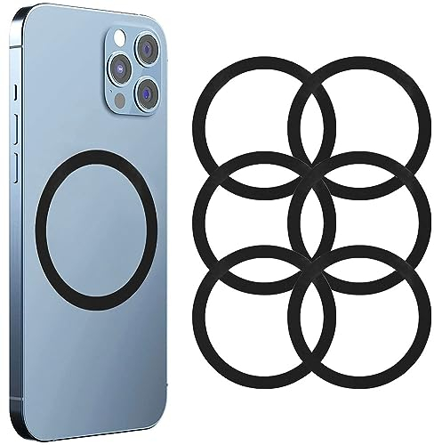 Kinizuxi Metall Ring 6 Stück, Magnetisches Kabelloses Laden Umwandlungskit, Kompatibel mit Mag Safe Metallring Zubehör, iPhone 14/13/12 Series und Samsung Galaxy S22/S21/S20 und Mehr-Silber