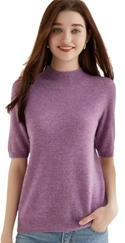 Maglione da donna a maniche corte in lana a collo alto, Viola 1., S