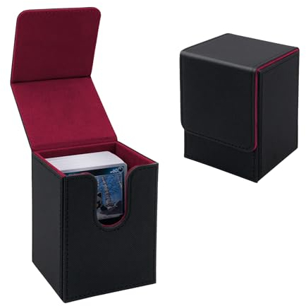 Tolesum Card Deck Box for MTG, Gathering Kartenbox für 100+ Karten, PU Leder Starkes Magnetic Sammelkarten Box Kompatibel Magic Commander TCG Karten (Vertikal-Schwarz und Rot)