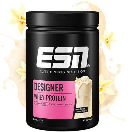 ESN Designer Whey Protein Pulver, Vanilla Ice Cream, 908 g, bis zu 23 g Protein pro Portion, ideal zum Muskelaufbau und -erhalt - made in Germany