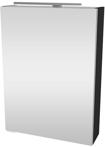 FACKELMANN Luna Spiegelschrank mit LED-Beleuchtung – Alibertschrank für Bad und Gäste-WC (50 x 68 x 15,3 cm) – SBC Badschrank mit Spiegel in Schwarz/Anthrazit – Tür rechts