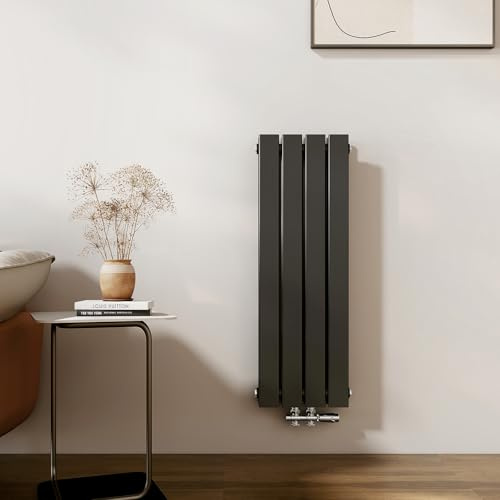 EMKE 446W Vertical Flat Bathroom Radiator Central Fitting Double Layer 900 x 300 mm Black