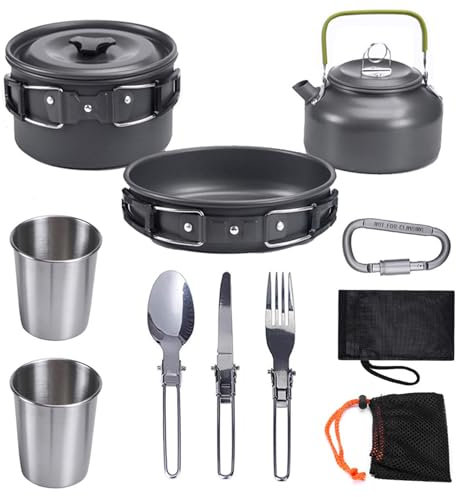 Camping Cookware and Cutlery Set, Multifunctional Portable Camping Tableware Set, Outdoor Camping Cookware Set (Black)