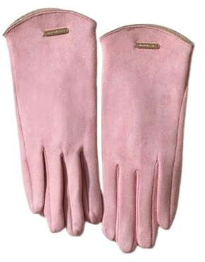 RWGSNB Warme Damen-Winterhandschuhe, Rosa Wildleder-Kunstleder-Handschuhe, Fleece-Futter, Thermo-Handschuhe, Modische Fingerlose Touchscreen-Handschuhe, Radfahren, Laufen, Auto-Handschuhe