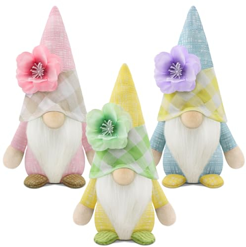 Gehydy Deko Frühling Wichtel Figuren 3er Set Blumen Frühlingsdeko Osterwichtel Deko Ostern Zubehör für Home Küche - Grün