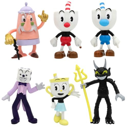 ZGCXRTO 6 Stück Mini Figuren Set,Cuphead Tortendeko Cuphead Figuren Geburtstagstorte Topper, Schreibtisch-Charakter-Modell-Spielzeug,Geburtstagsgeschenke,Cupcake-Topper Dekorationen