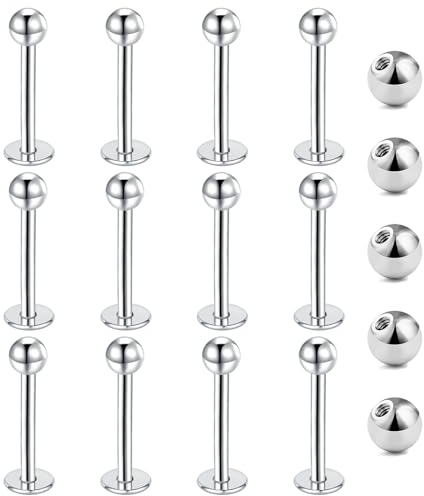 Gojewen 12er Lippenpiercing Stecker 1,2mm Chirurgenstahl Piercing Lippe Labret Helix Tragus Stud Silber 12mm