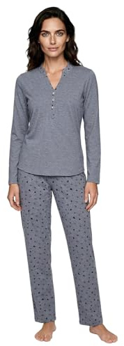 Zeitlos Schlafanzug Damen Pyjama Langarm Set Herz M-2XL