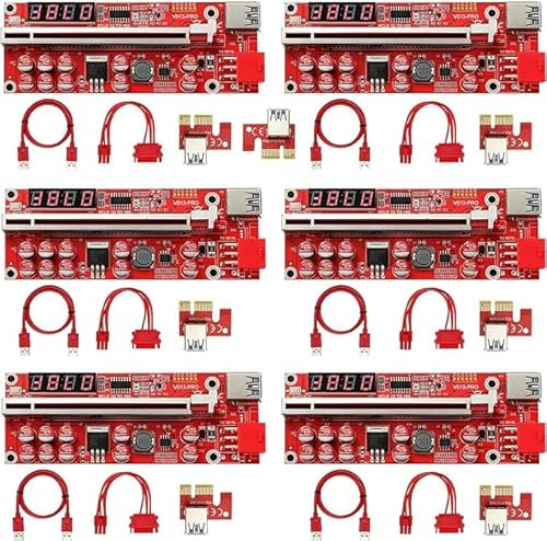 YABOANG V013-PRO PCI-E 1X to 16X GPU Riser Card, with 10 Solid Capacitors - 0.6m USB 3.0 Cable - 6 PIN SATA Power Cable, Graphic Extension Adapter Card for Bitcoin Ethereum Mining ETH (6 Pack)