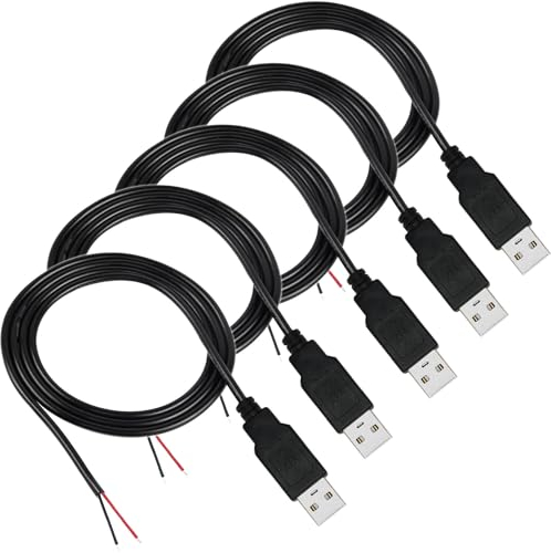 RUNCCI-YUN 5Pcs USB A 2.0 Male 2 Pin Panel Mount connector Cable,Solderable Mini USB connector cable,USB Plug pigtail cable for USB Equipment Installed or DIY Replace Repair (100 cm)