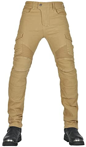 CFlong Motorrad-Jeanshose Für Herren/Damen, Sturzfeste Jeans Mit Geradem Bein Und 4 Arten Von Schutzausrüstung, Motorradhose Für Motorradrennfahrer (Khaki,M)