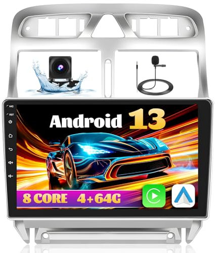 [8 Core/4G+64G] Inefala Upgrade Radio Android 13 con Wireless Carplay para Peugeot 307 2007-2013 con 9 Pantalla Táctil Wireless Android Auto DSP 59UI GPS WiFi BT FM/RDS Mic Cámara Trasera
