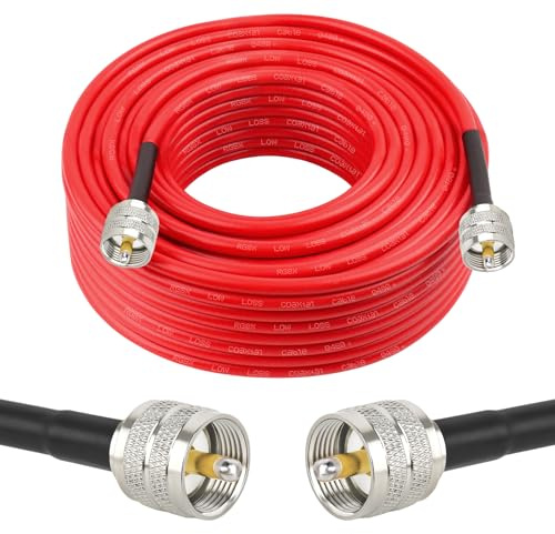MOOKEERF RG8X Coaxial Cable 75ft,CB Coax Cable,UHF PL259 Male to Male Low Loss CB Antenna Cable 50 Ohm for HAM Radio,Antenna Analyzer,Dummy Load,SWR Meter,Red