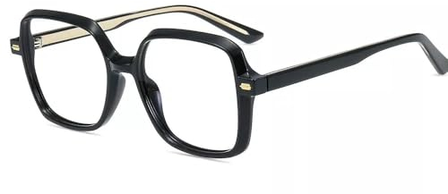 Firmoo Gafas de luz azul sin fuerza de visión para mujer y hombre, marco grande, filtro de luz azul antirreflectante, anticarga para los ojos, gafas de ordenador TR90, Negro., 0.0x