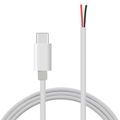 Bottone USB-C-Stromkabel, 5 V, 2 A, Typ C auf 2-polig, weiß, für Auto-Recorder, mobile Stromversorgung, LED-Licht, kleine Ventilatoren, Nachttischlampen, Router, Kamera