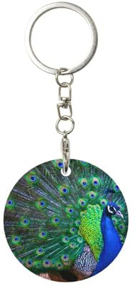 XDVPALNE Schöner Pfau, Runder Metall-Schlüsselanhänger, Metall-Schlüsselanhänger, Schlüsselanhänger, Ringhalter, Organizer, 1 Stk