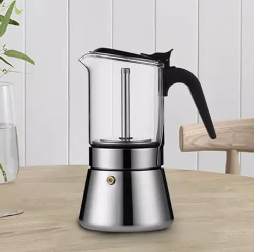 Cafetera italiana de acero inoxidable y vidrio, 240 ml, 4/6 tazas