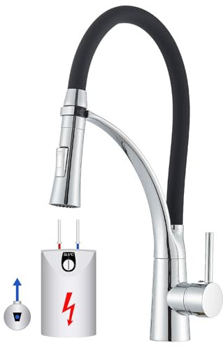 Cesinkin Niederdruck Armatur Küche Spültischarmatur Chrom Flexibler Schwarz 360° Drehbare mit 2 Sprühfunktionen mit Wasserspar Aerator Mischbatterie