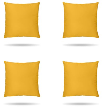 Hans-Textil-Shop 4er Set Kissenbezüge Uni 100% Baumwolle, Reißverschluss - Kissen, Kissenhülle, Kopfkissen, Dekokissen, Couchkissen, Sofakissen (Gelb, 40 x 40 cm)