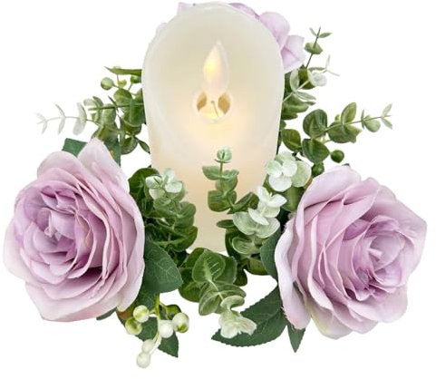 mit rosa Kerzenringen – Zubehör zur Dekoration von Kerzen, Blumenkranz | Tischdekoration mit Kerzenringen, romantische Ornamente für Haus, Blumenornament für Tisch