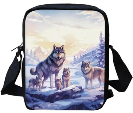 IQOPPEDR Kleine Kuriertasche für Damen, Mini-Schultasche, Umhängetasche, Handytasche, wolf, Einheitsgröße