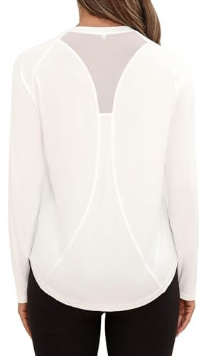 Gyabnw Long Sleeve Yoga Tops for Women Gym Running Tshirt Activewear Workout Pilates Sports Shirt White