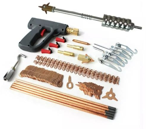 86 piezas Dent Puller soldadura puntos electrodos Spotter Soldadura Dispositivo de soldadura Kit de herramientas Accesorios Caja de herramientas de fabricación de chapa metálica Herramientas de